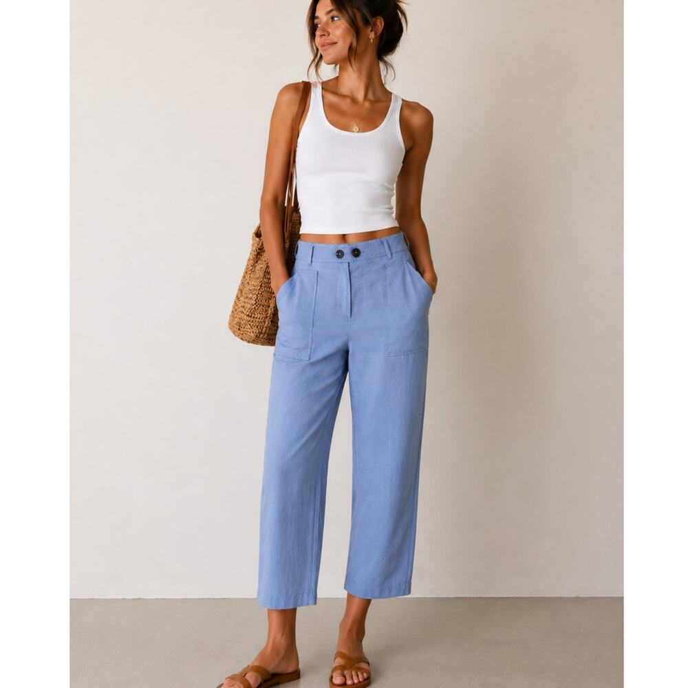 Maeve Anthropologie Blue Wide Leg Cropped Trouser Dress Pants Womens 10 Casual